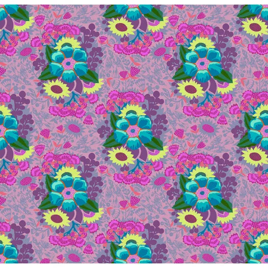 Overdressed Centerpiece fabric in grape scale view showing pattern detail by Anna Maria Textiles for Northcott Fabrics