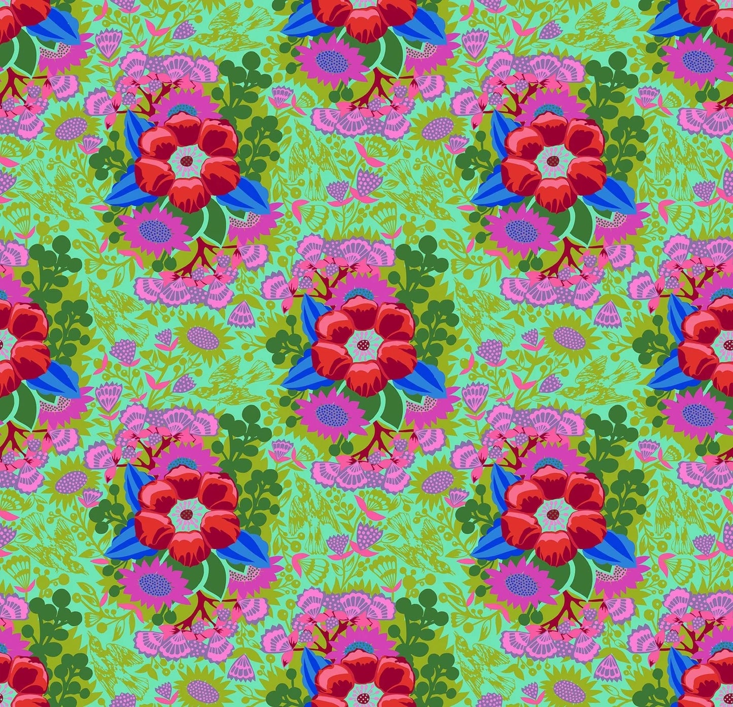 Overdressed Centerpiece fabric in limerick by Anna Maria Textiles for Northcott Fabrics - 100% cotton quilting fabric featuring vibrant geometric print in green
