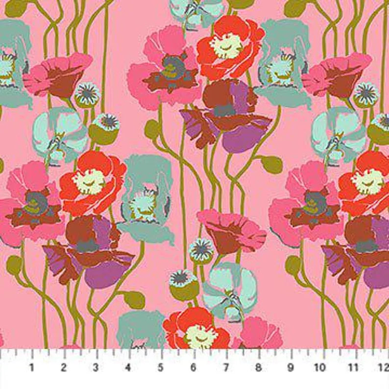 Overdressed Pouring Poppies fabric in haze by Anna Maria Textiles for Northcott Fabrics - 100% cotton quilting fabric featuring abstract floral print