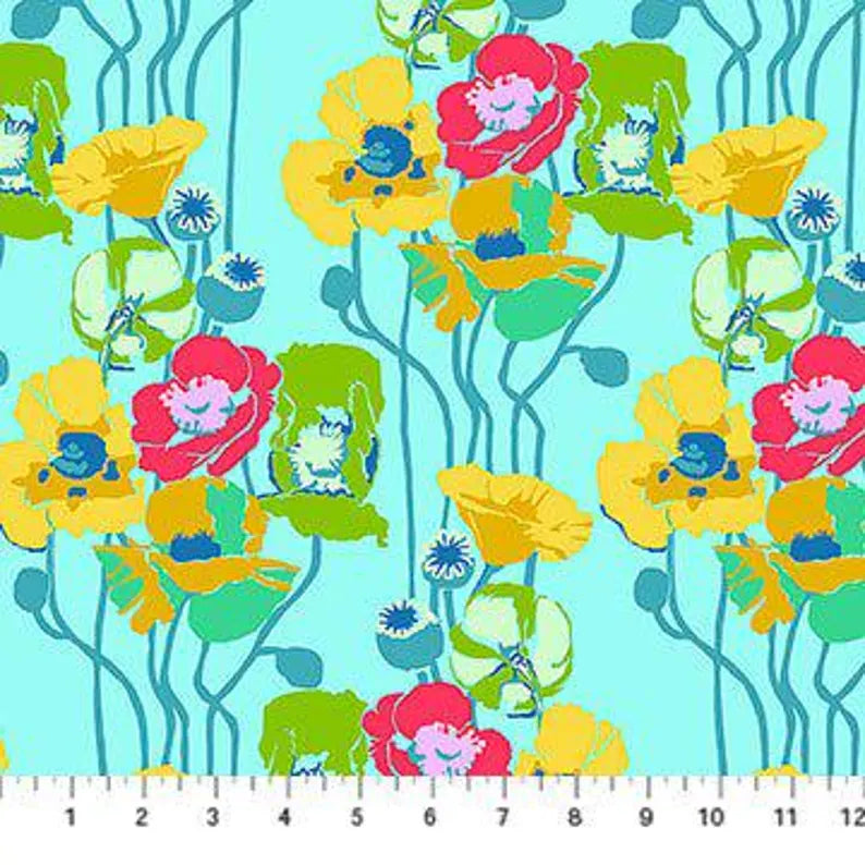 Overdressed Pouring Poppies fabric in clear by Anna Maria Textiles for Northcott Fabrics - 100% cotton quilting fabric featuring abstract floral print