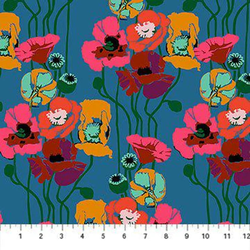 Overdressed Pouring Poppies fabric in paint by Anna Maria Textiles for Northcott Fabrics - 100% cotton quilting fabric featuring abstract floral print