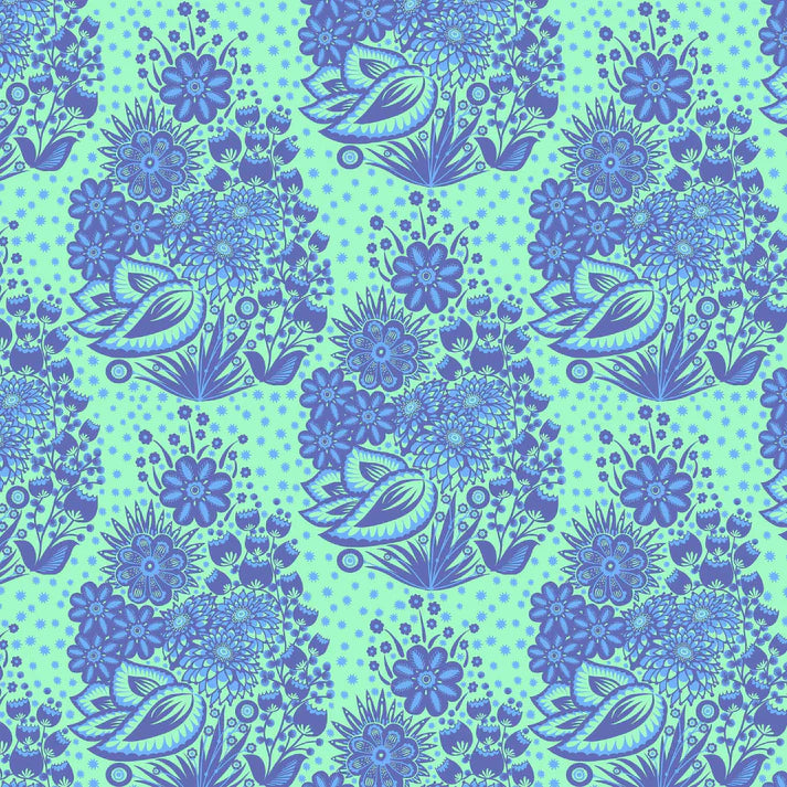 Overdressed Totem fabric in blue by Anna Maria Textiles for Northcott Fabrics - 100% cotton quilting fabric featuring geometric totem print
