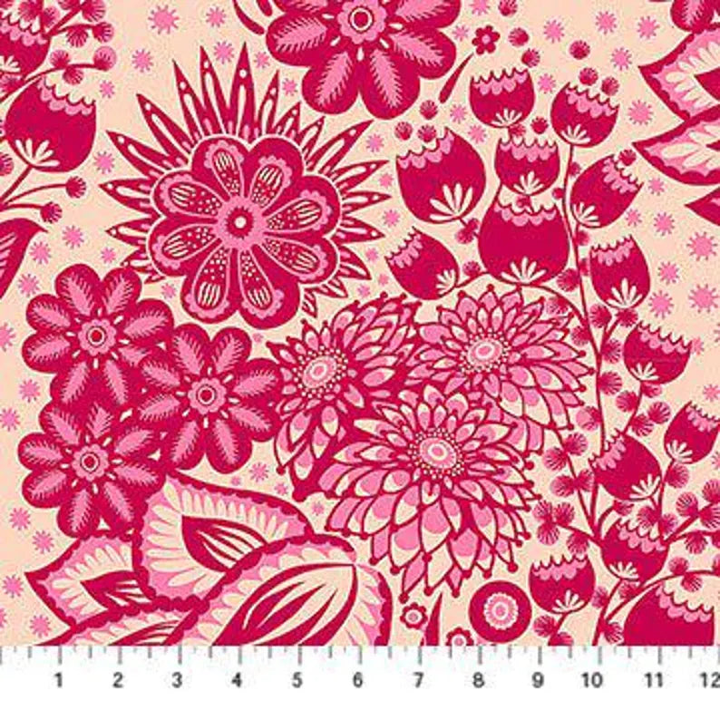 Overdressed Totem fabric in red by Anna Maria Textiles for Northcott Fabrics - 100% cotton quilting fabric featuring geometric totem print