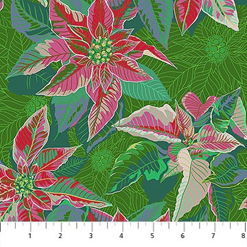 Poinsettia in Housewarming from Cozy Christmas by Anna Maria Textiles for Northcott — rich red and green floral quilting cotton
