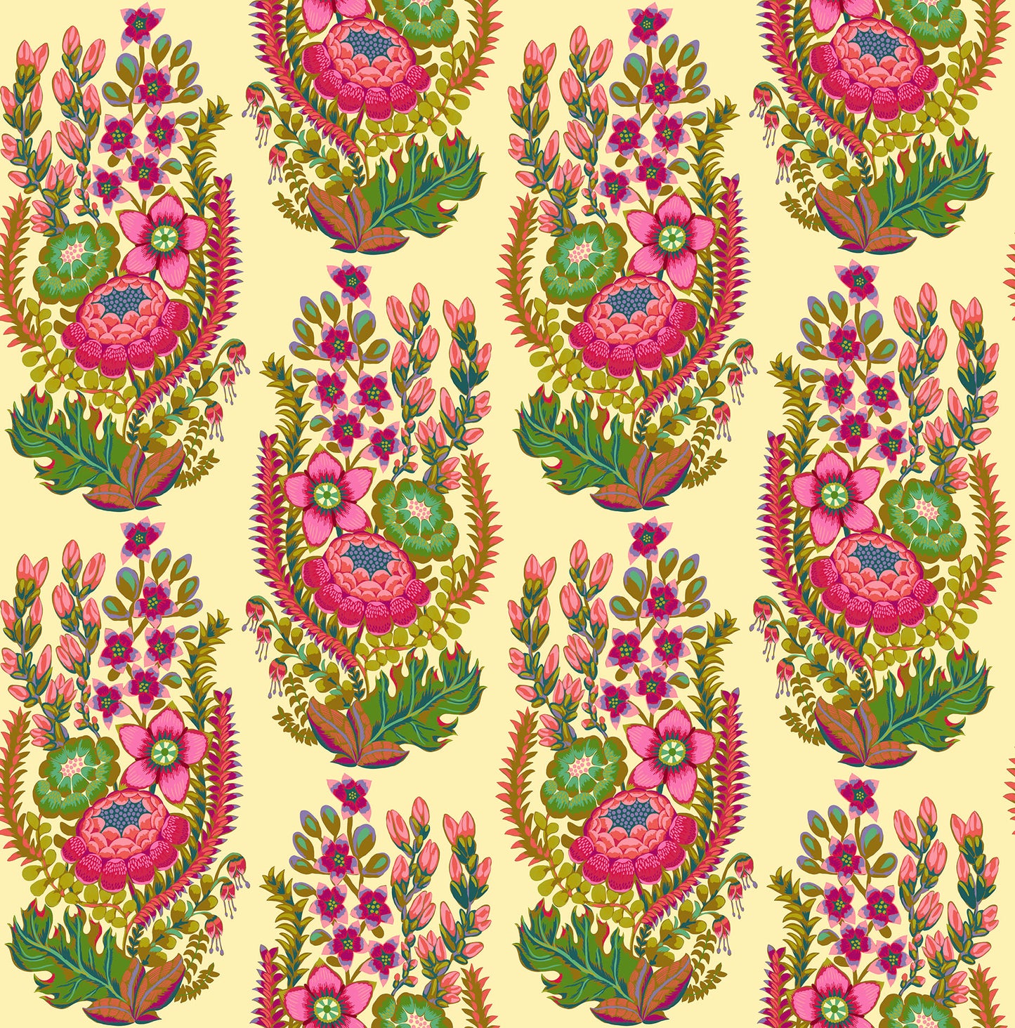 Colorful floral and leaf pattern on a beige background