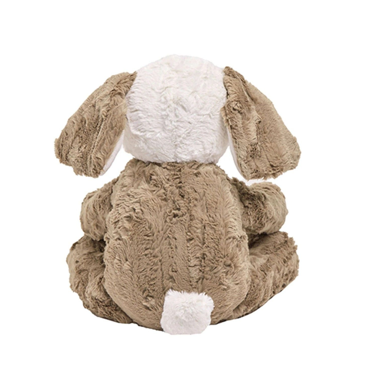 Back view of Barkley the Puppy in Cappucino brown textured plush with floppy ears and a small white tail.
