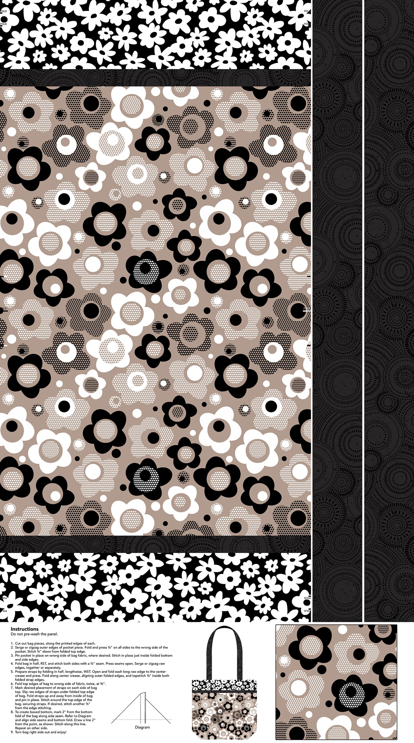 Patrick Lose Soho Tote Panel by Northcott Fabrics – 24" x 43" cotton canvas panel for DIY tote bags, bold graphic design

