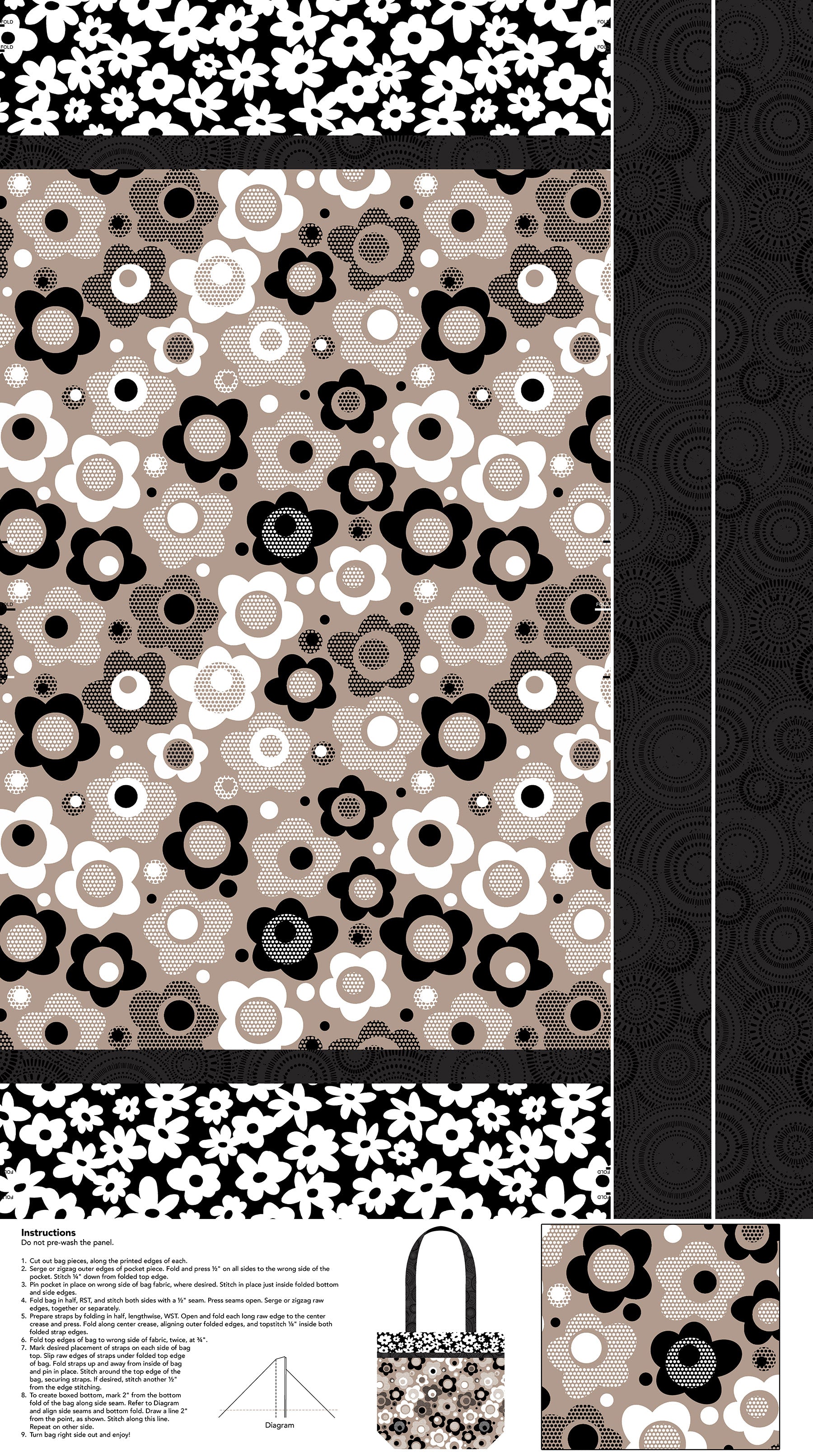 Patrick Lose Soho Tote Panel by Northcott Fabrics – 24" x 43" cotton canvas panel for DIY tote bags, bold graphic design
