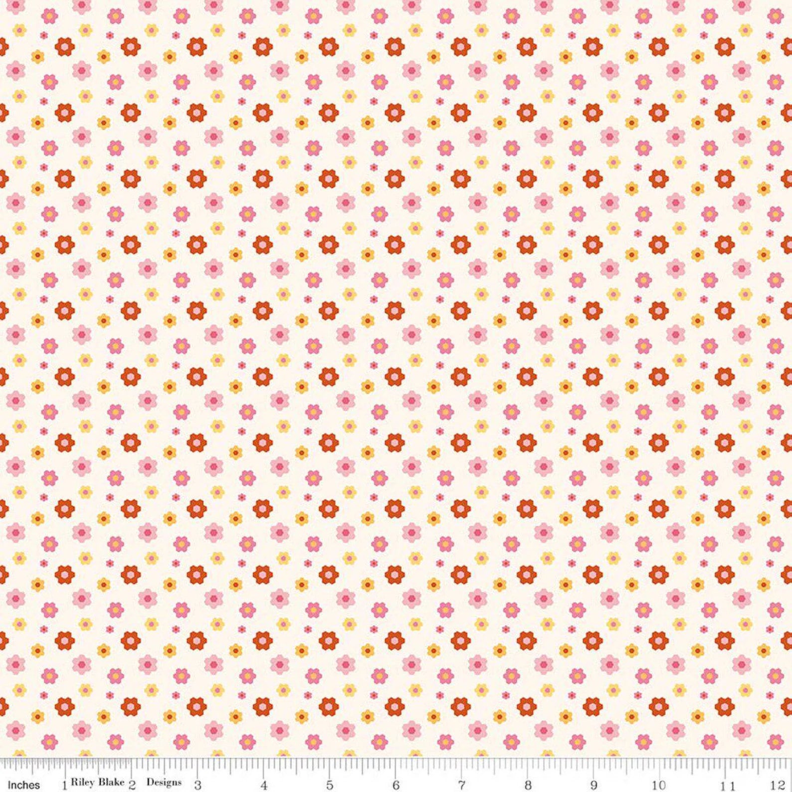 Floral - Cream: Patchwork Floral Cream fabric with petaled flowers and butterflies on cream background