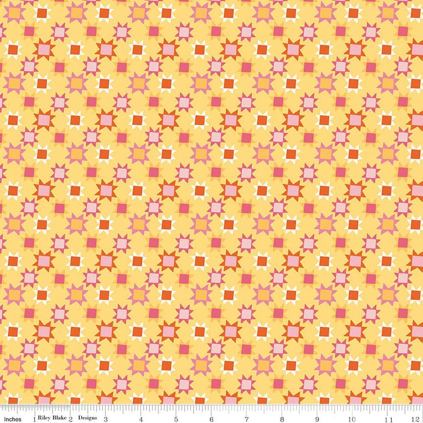 Stars - Yellow: Patchwork Stars Yellow fabric featuring star pattern on bright yellow background