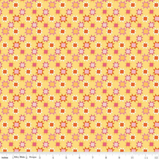 Stars - Yellow: Patchwork Stars Yellow fabric featuring star pattern on bright yellow background