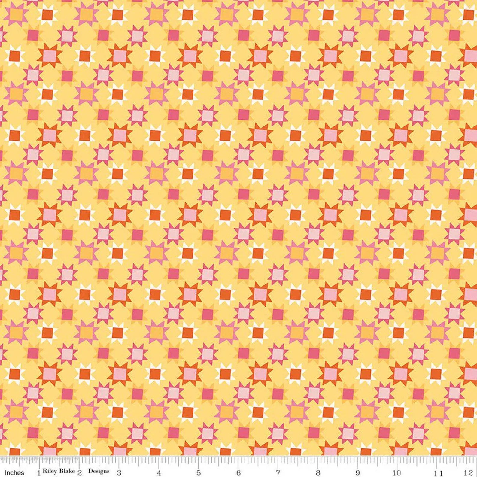 Patchwork Stars Yellow fabric featuring star pattern on bright yellow background
