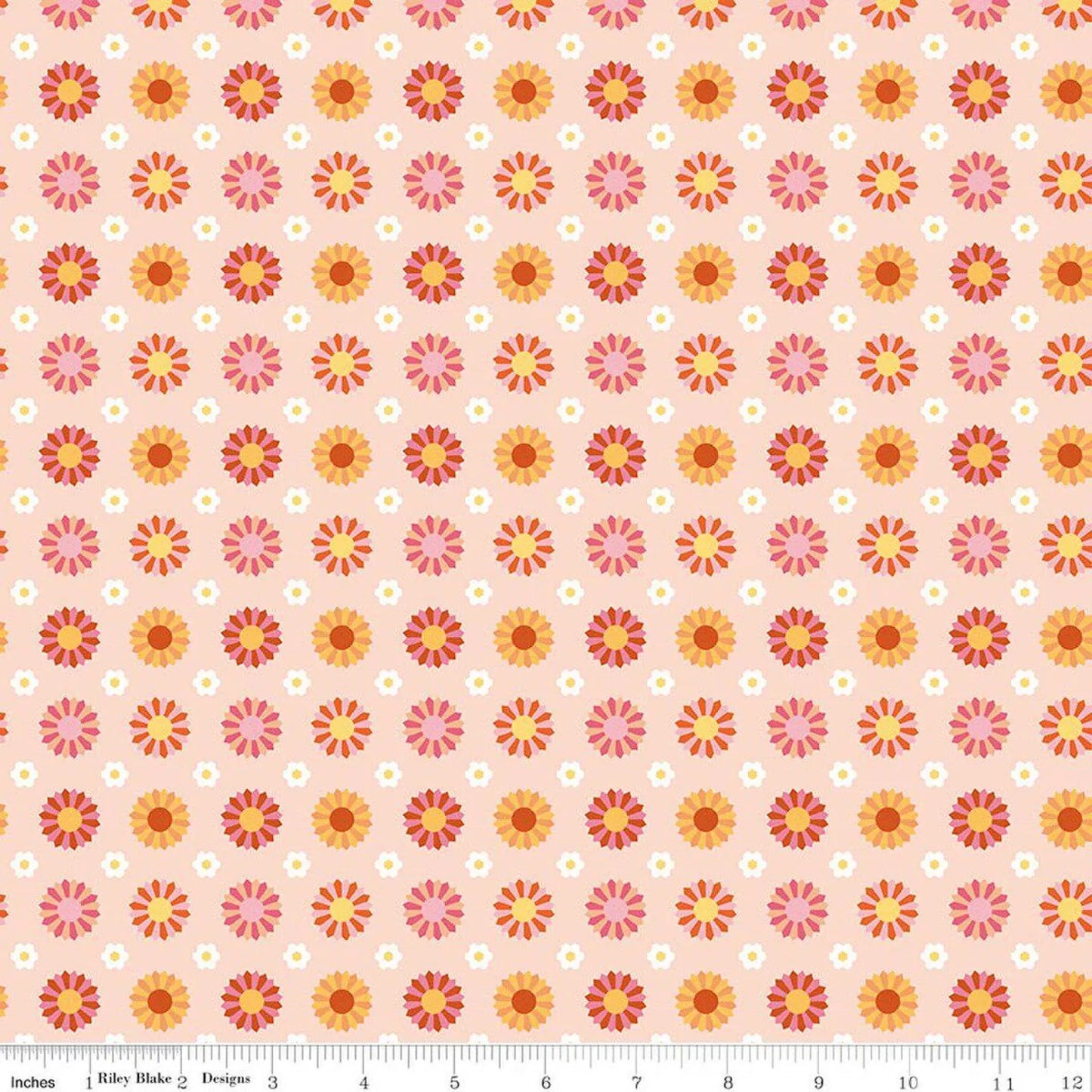 Patchwork Dresden Peach fabric with Dresden plate quilt motif on peachy background
