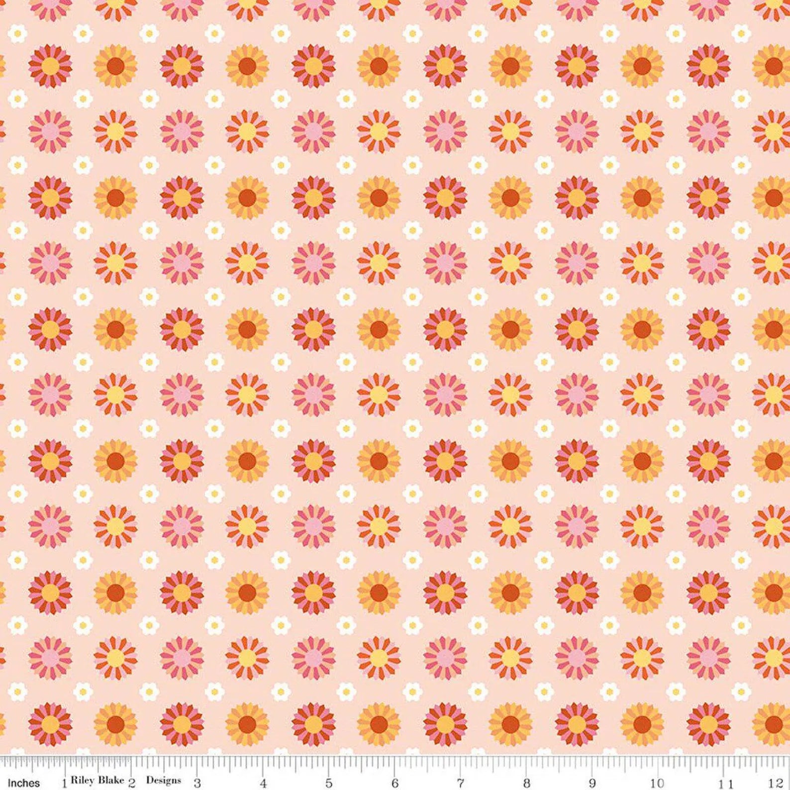 Patchwork Dresden Peach fabric with Dresden plate quilt motif on peachy background