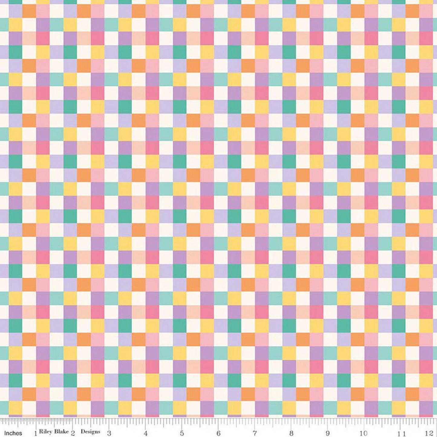 Checks - Multi: Patchwork Checks Multi fabric featuring colorful rainbow gingham check pattern