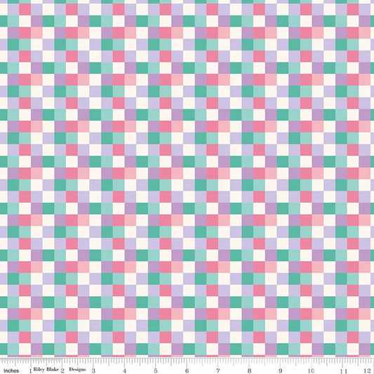 Checks - Purple: Patchwork Checks Purple fabric featuring purple and white gingham check pattern
