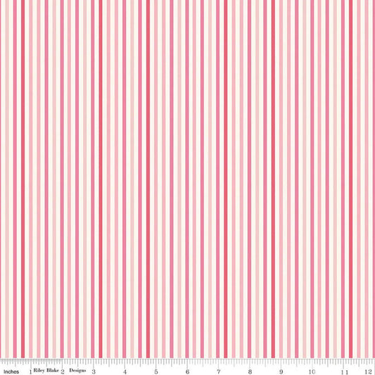 Stripes - Pink: Patchwork Stripes Pink fabric featuring pink and white striped pattern