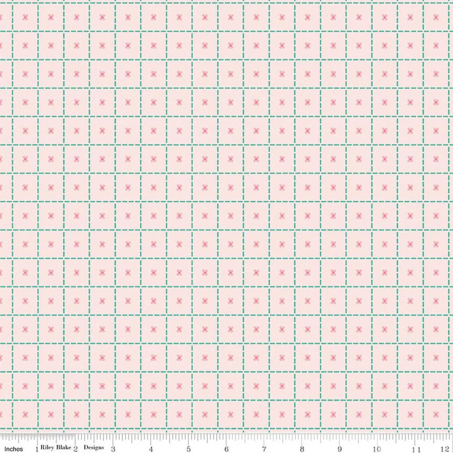 Patchwork Stitches Latte fabric featuring quilting stitch motifs on warm latte background