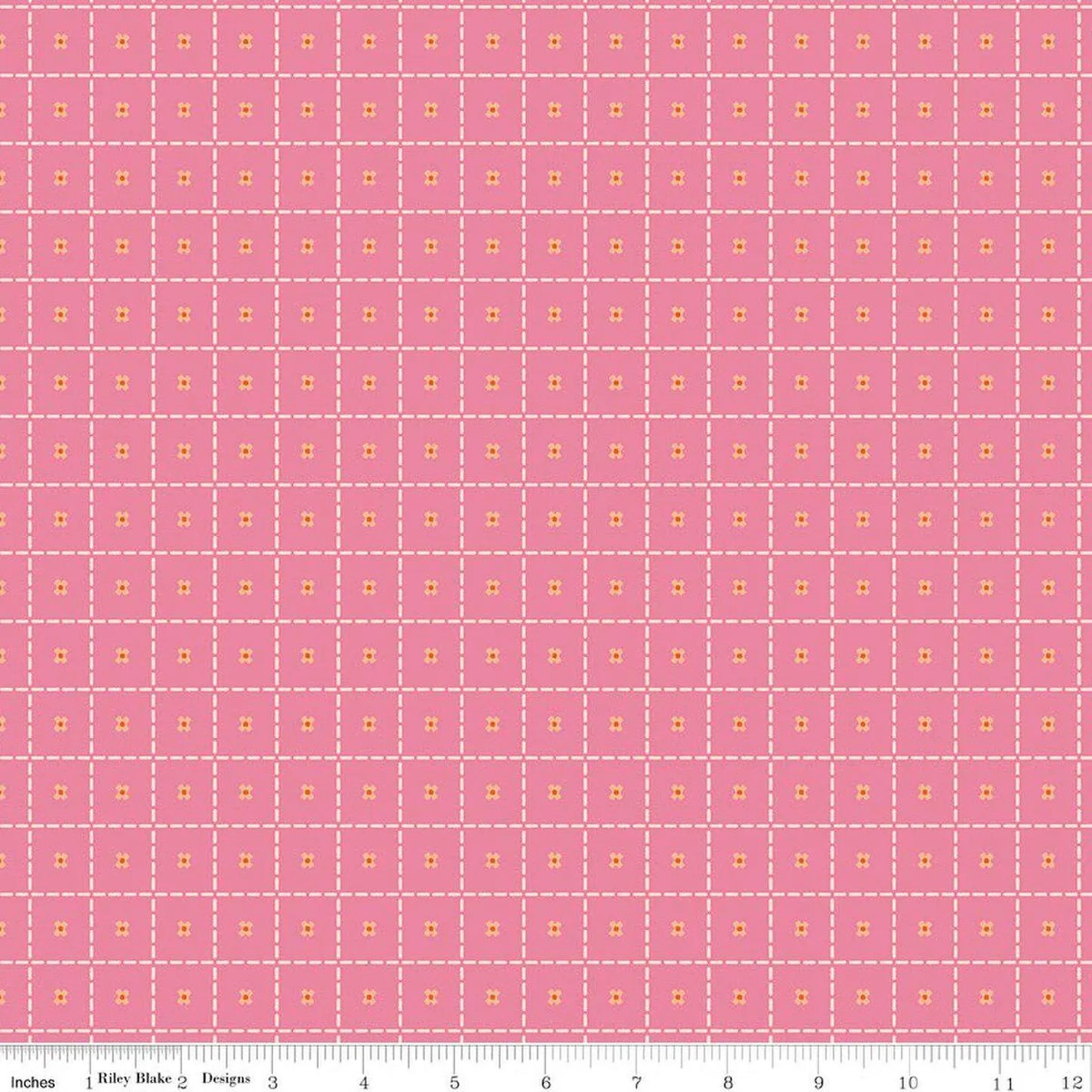 Stitches - Pink: Patchwork Stitches Pink fabric with quilting stitch motifs on pink background