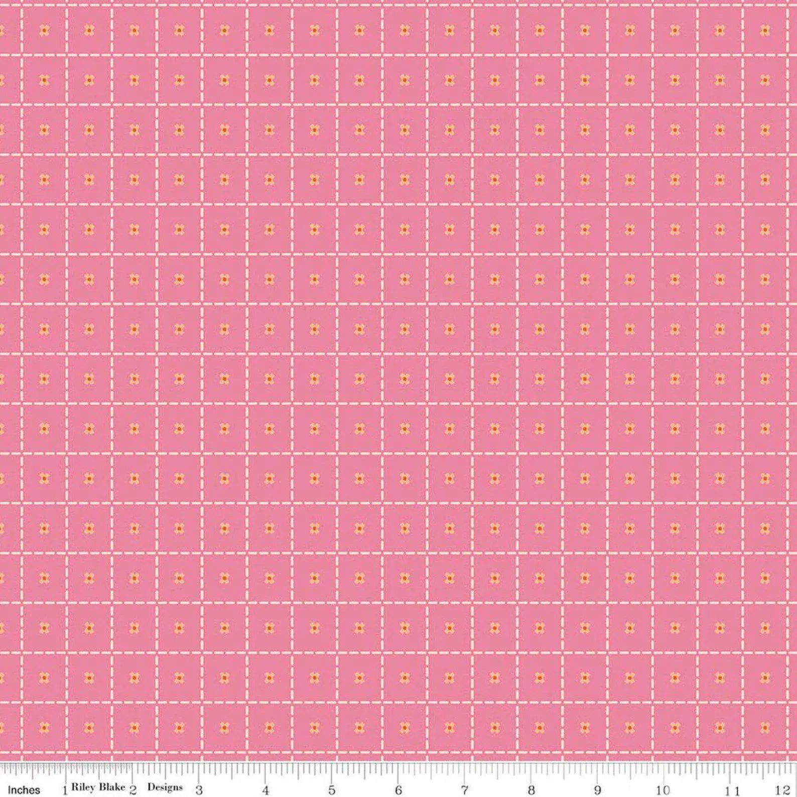Stitches - Pink: Patchwork Stitches Pink fabric with quilting stitch motifs on pink background