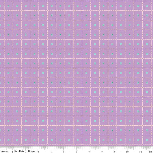 Stitches - Purple: Patchwork Stitches Purple fabric featuring quilting stitch motifs on purple background