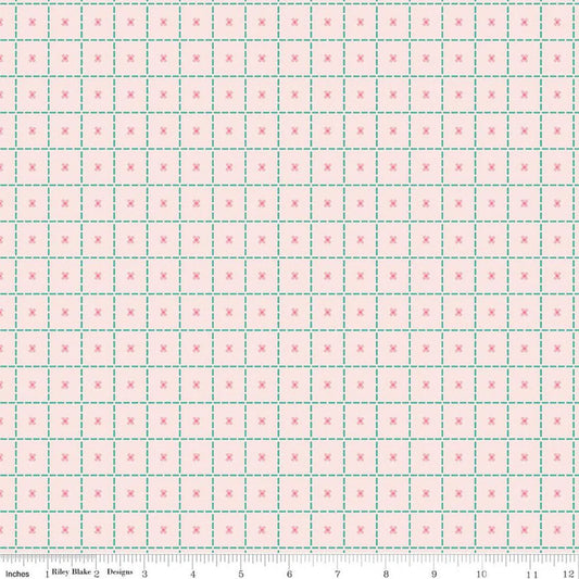 Stitches - Latte: Patchwork Stitches Latte fabric featuring quilting stitch motifs on warm latte background