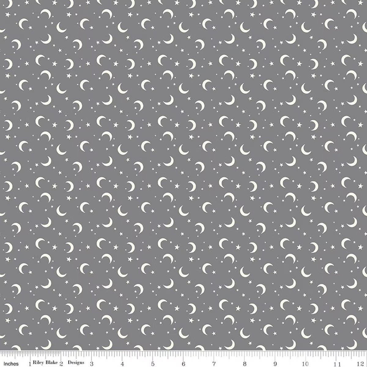 Pattern of white crescent moons and stars on a gray background