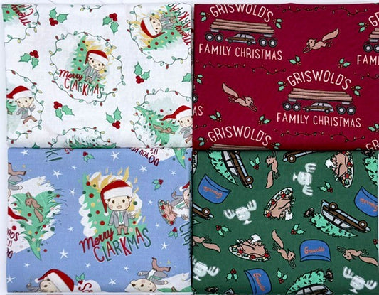 National Lampoon's Christmas Vacation 4-print fat quarter bundle by Camelot Fabrics, hand-cut by Sew Obsessed.
