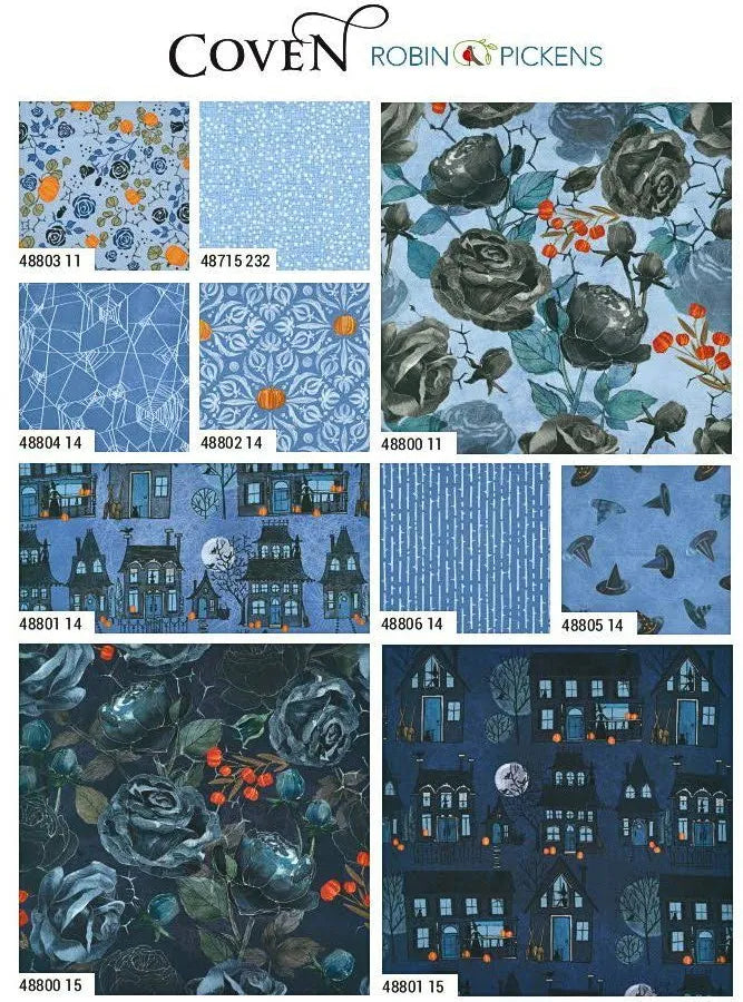 Coven fat quarter bundle by Robin Pickens for Moda Fabrics — dark botanical and celestial quilting cotton
