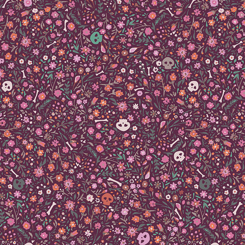 Boneyard Hexberry from Enshadow by Katrina Rocella — deep plum, navy, and mauve hexagonal geometric quilting cotton
