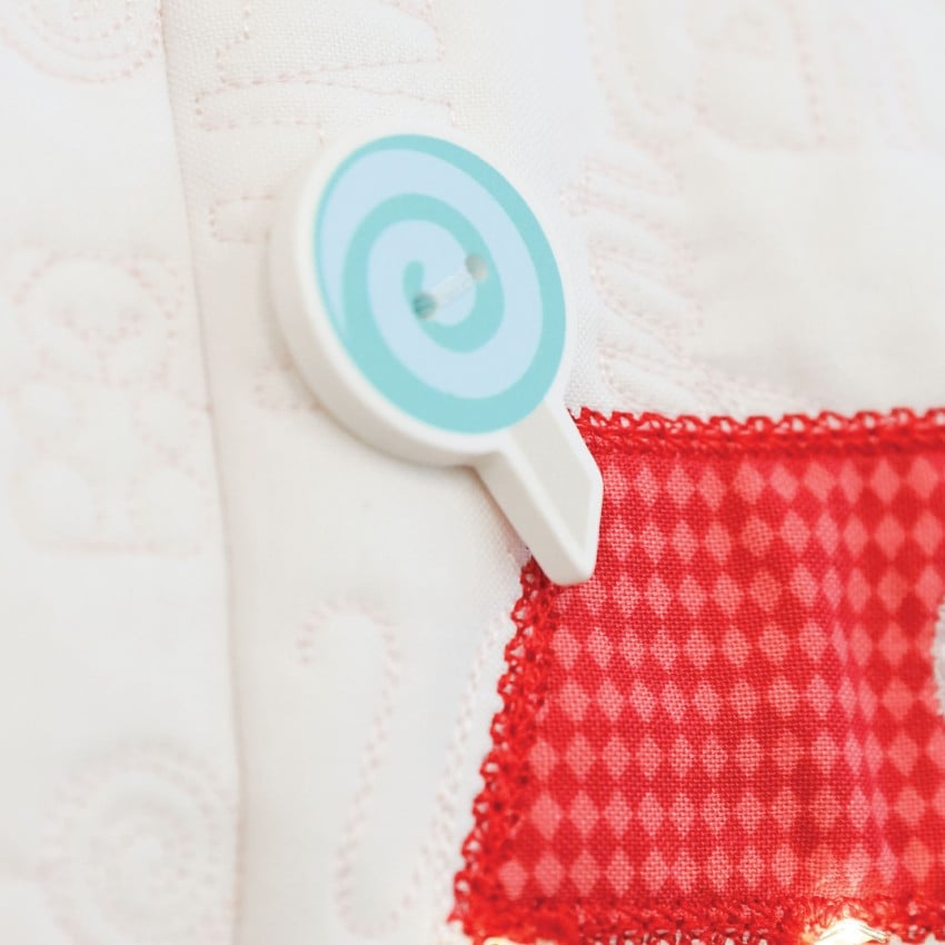 (Detail/contents): Kimberbell Sweetheart Street embellishment kit detail showing Valentine themed decorative supplies