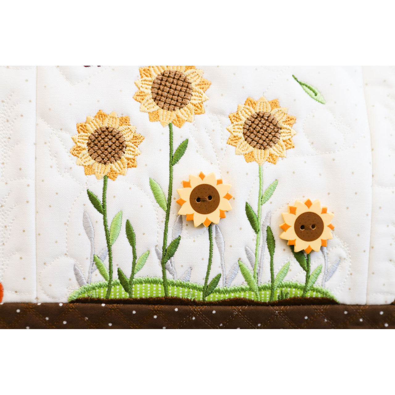 Kimberbell Autumn Acres embellishment kit detail — autumn-themed trims and accents for bench pillow
