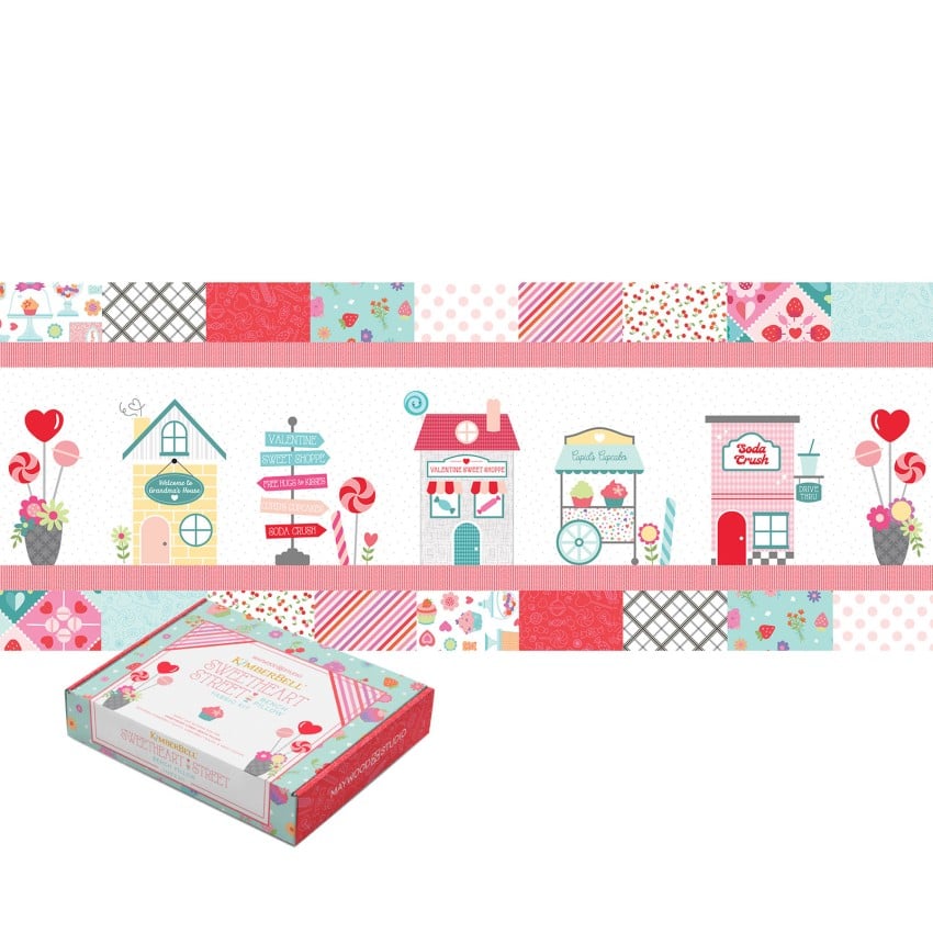 Kimberbell Sweetheart Street bench pillow machine embroidery design digital download featuring Valentine's Day themed patterns