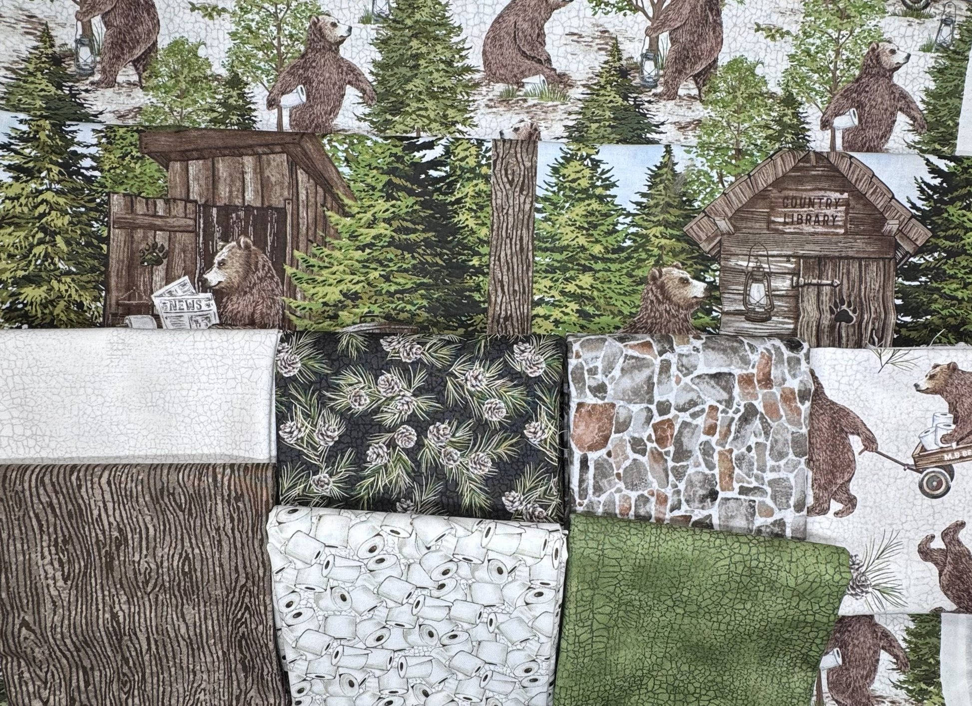 (Kit with bears and trees border): Insights quilt kit with bears and trees border featuring Bear Necessities fabric collection by Deborah Edwards for Northcott