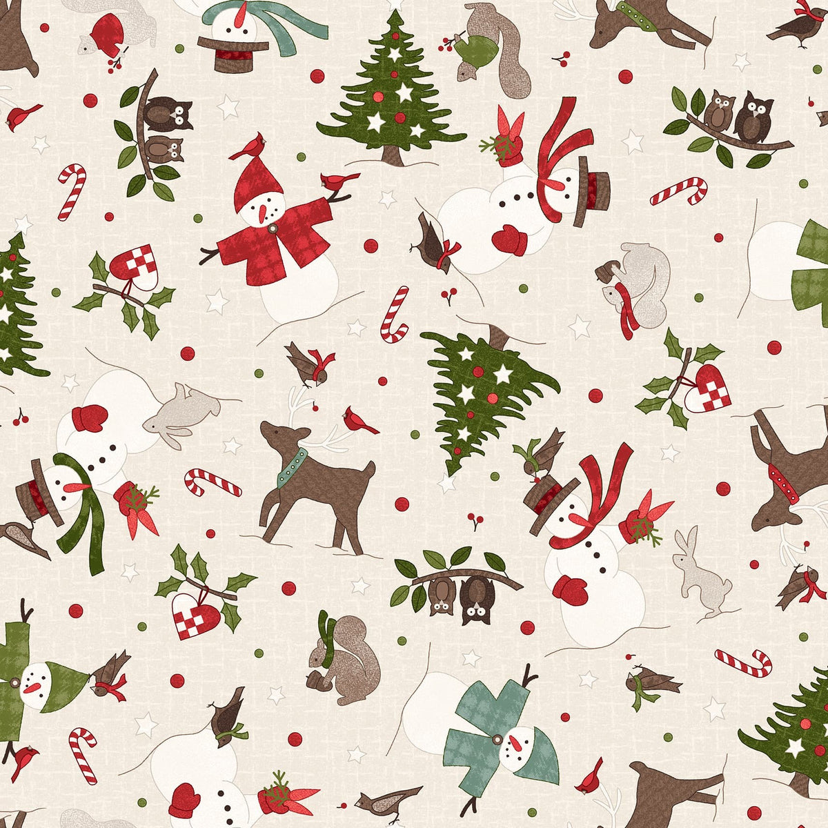 Snowtop Mountain flannel Christmas Toss Cream fabric print by Bonnie Sullivan for Maywood Studios.
