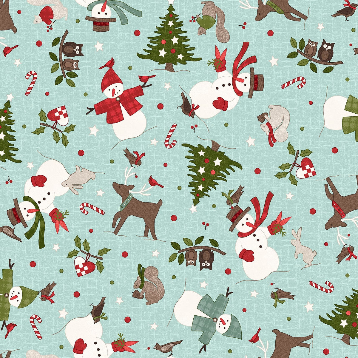 Snowtop Mountain flannel Christmas Toss Aqua fabric print by Bonnie Sullivan for Maywood Studios.
