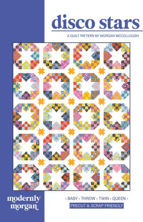 Disco Stars quilt pattern by Morgan McCollough for Modernly Morgan showing modern patchwork star design with classic elements
