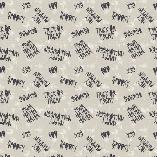 Halloween Spooky Words in White Cream from Hall of Fame by Paintbrush Studios — cream typography Halloween quilting cotton
