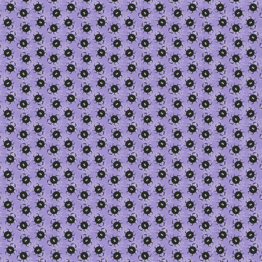 Spiders Stop in Purple from Hall of Fame by Paintbrush Studios — deep purple spider Halloween quilting cotton
