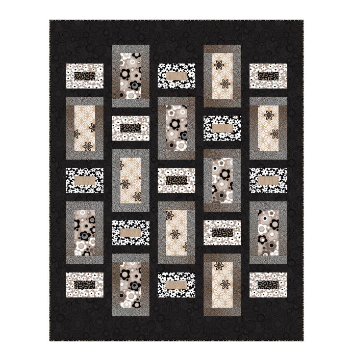 Soho Throw Quilt Kit by Patrick Lose for Northcott Fabrics – hand cut by Sew Obsessed Inc., 61.5x77.5 inch throw quilt, includes top fabrics, binding, and Soho paper pattern
