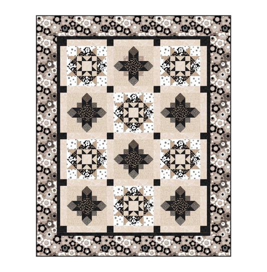 Soho Throw Quilt Kit by Patrick Lose for Northcott Fabrics – hand cut by Sew Obsessed Inc., 61.5x77.5 inch throw quilt, includes top fabrics, binding, and Soho paper pattern
