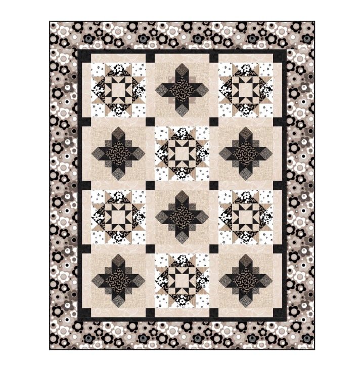 Soho Flowers Quilt Pattern by Elizabeth Whitehead of Windmill Quilts – featuring Soho fabrics by Patrick Lose for Northcott, 58x72 inch quilt
