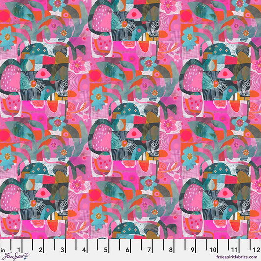 Colori Blocks Pink quilting fabric by Este Macleod for FreeSpirit Fabrics – geometric block print in vibrant pink, 100% cotton, 43/44 inches wide
