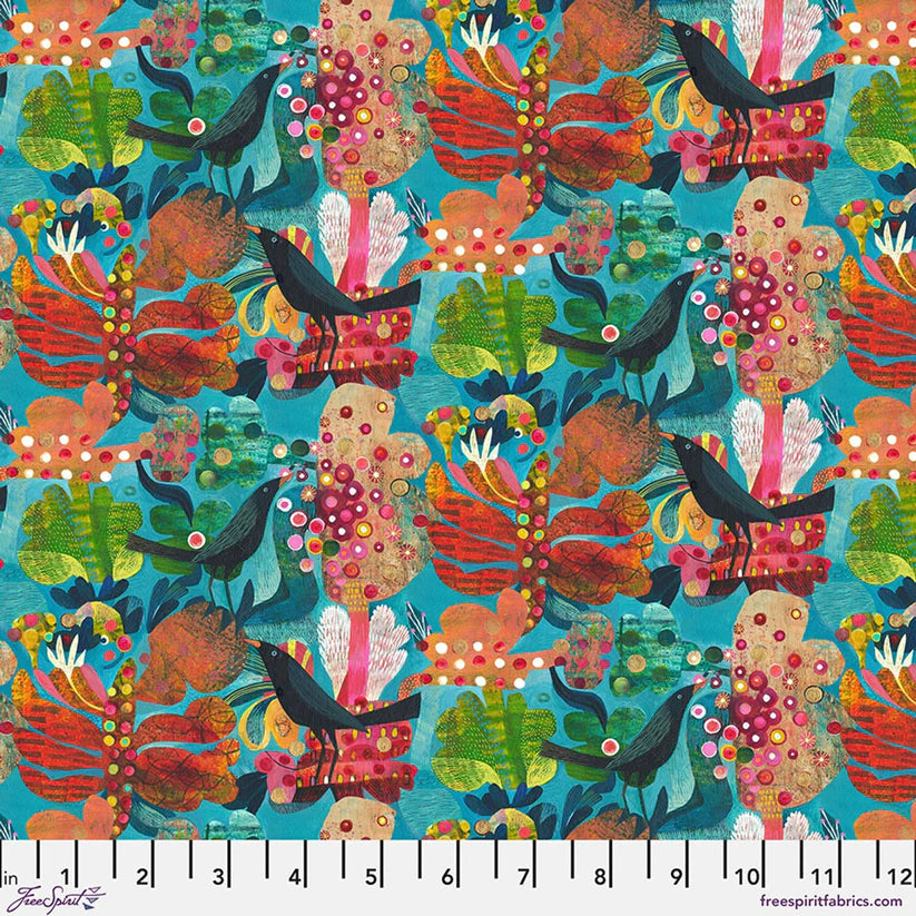 Colori Aloe Teal quilting fabric by Este Macleod for FreeSpirit Fabrics – lush botanical teal print, 100% cotton, 43/44 inches wide
