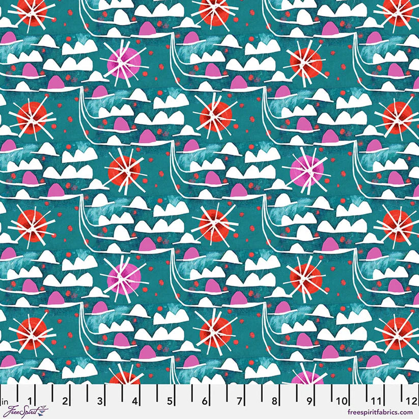 Colori Waves Teal quilting fabric by Este Macleod for FreeSpirit Fabrics – flowing wave print in rich teal, 100% cotton, 43/44 inches wide
