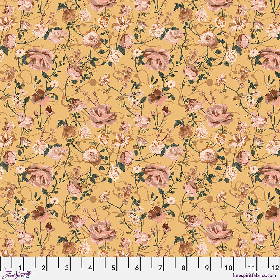 Enrapture Entwined Canary quilting fabric by Giucy Giuce for FreeSpirit showing intertwined pattern in bright canary yellow tones