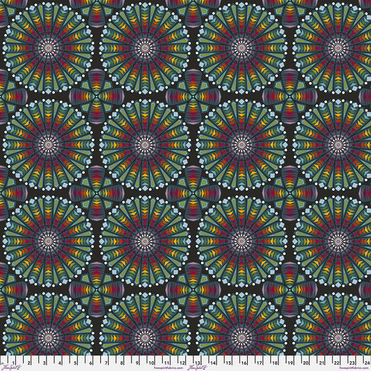 Enrapture Stained Glass Morning quilting fabric by Giucy Giuce for FreeSpirit showing stained glass pattern in soft morning colorway