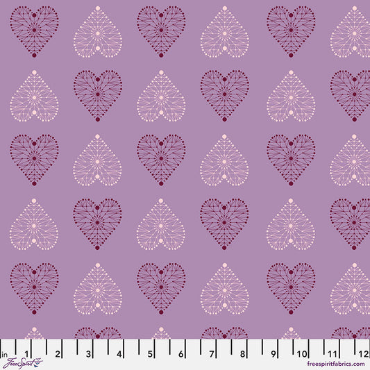 Enrapture Armour Amethyst quilting fabric by Giucy Giuce for FreeSpirit showing geometric armor pattern in purple amethyst tones
