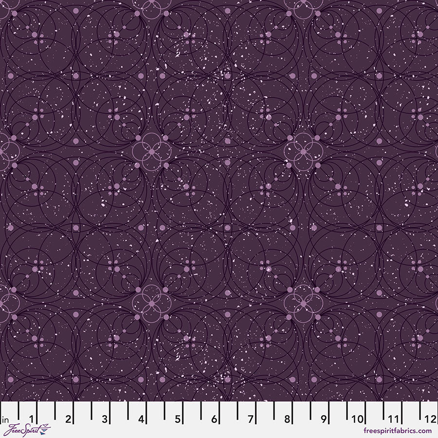 Enrapture Flourish Amethyst quilting fabric by Giucy Giuce for FreeSpirit showing ornate floral pattern in purple amethyst tones