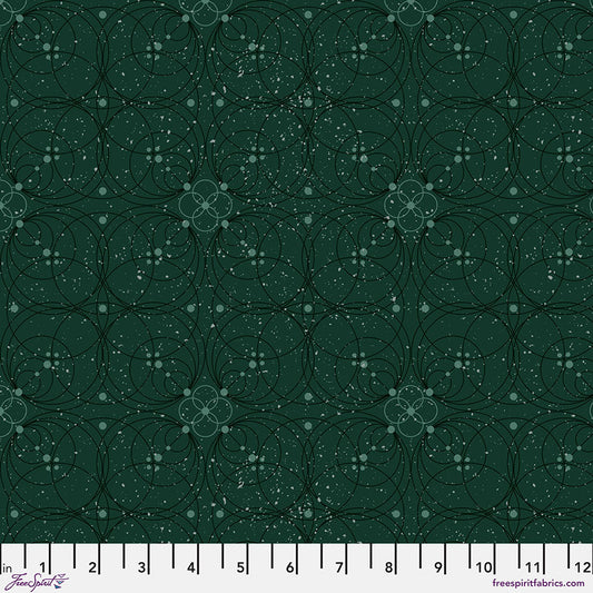 Enrapture Flourish Emerald quilting fabric by Giucy Giuce for FreeSpirit showing ornate floral pattern in rich green emerald tones